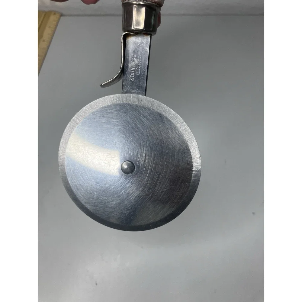 Vintage Pizza Cutter Stainless Steel Wood Handle Kitchen Tool Utensil USA
